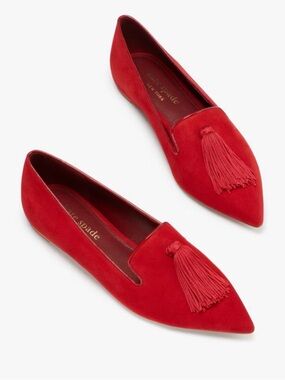 Kate Spade Adore Red Kid Suede Tassel Pointed Toe Flats Women’s Size 8.5B